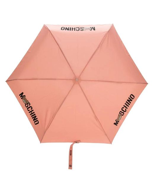 Moschino Pink Logo-Print Six-Panel Umbrella