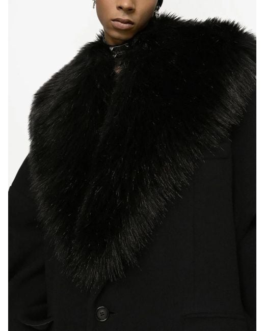 Dolce & Gabbana Black Faux-Fur Collar Wool Coat for men