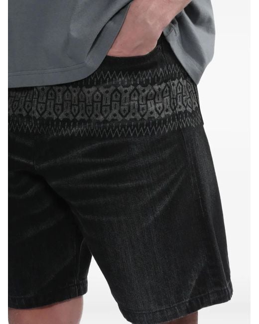 Neighborhood Black Patterned Denim Shorts for men