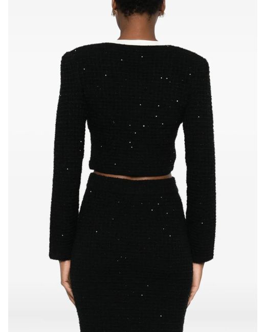 Self-Portrait Black Floral Textured Knit Jacket