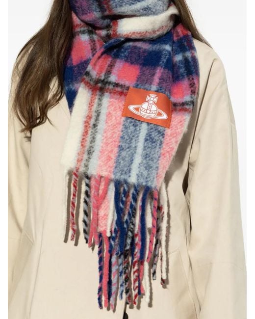 Vivienne Westwood Blue Plaid-Check Fringed Scarf