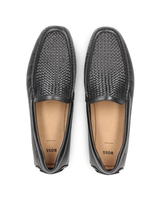 Boss Black Mocassins En Cuir À Empeigne Tissée for men