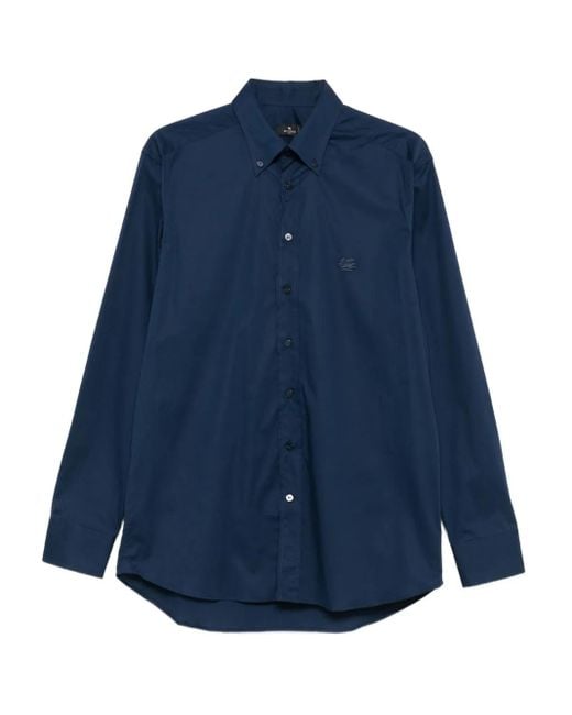 Etro Blue Stretch Cotton Shirt for men