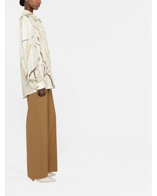Nanushka Natural Oversize Printed Silk Shirt