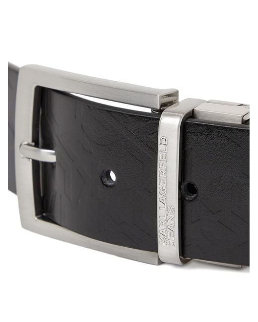 Karl Lagerfeld Black Monogram Leather Reversible Belt for men