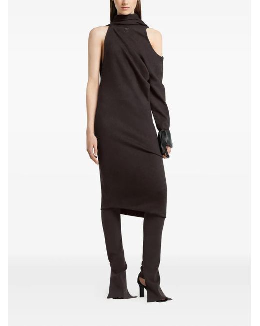 Courreges Brown Draped Wool Midi Dress