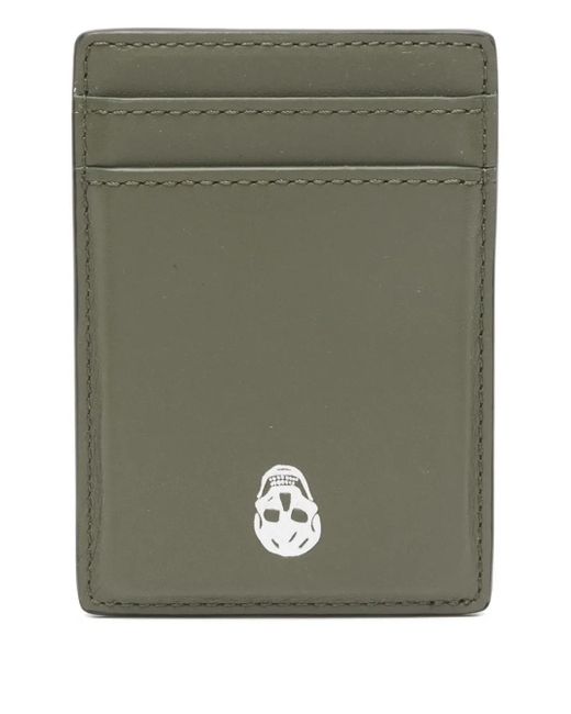 McQueen Green Skull-Detail Card Holder for men