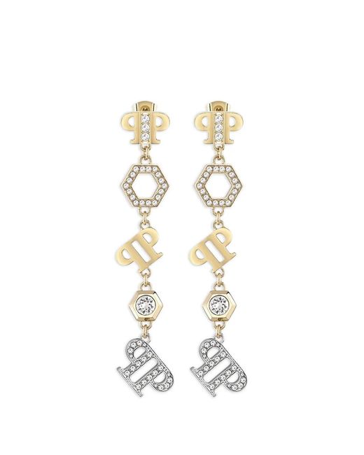 Philipp Plein White Logo-Pendant Earrings