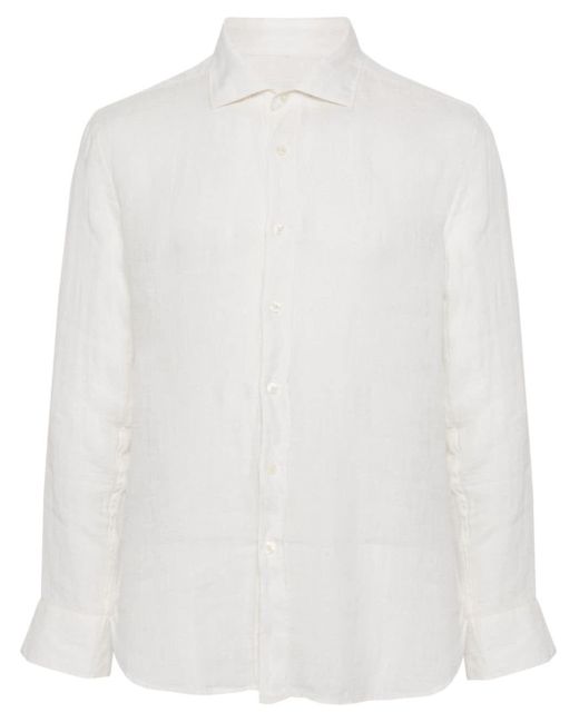 120% Lino White Cutaway-collar Linen Shirt for men
