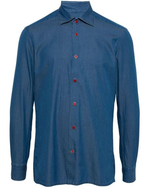 Kiton Blue Denim Button-up Shirt for men