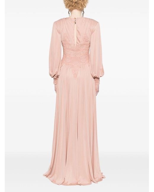 Vestido largo con detalle de encaje Elisabetta Franchi de color Pink