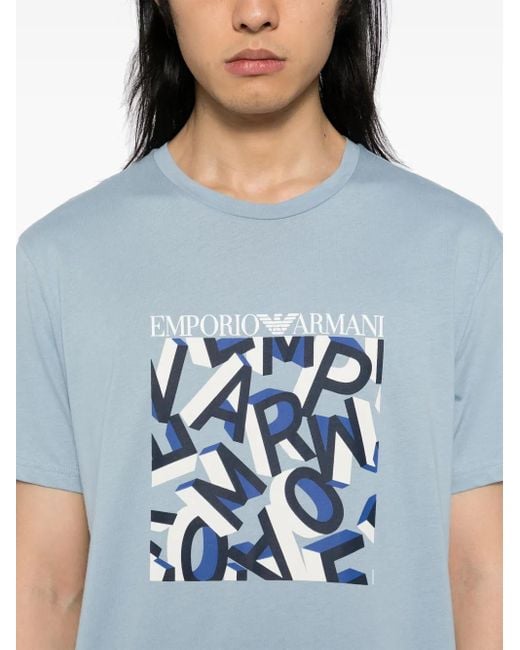 Emporio Armani Blue Logo Print T-Shirt for men