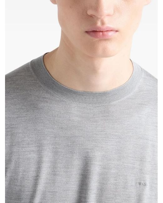 Prada Gray Short-Sleeved Silk Sweater for men