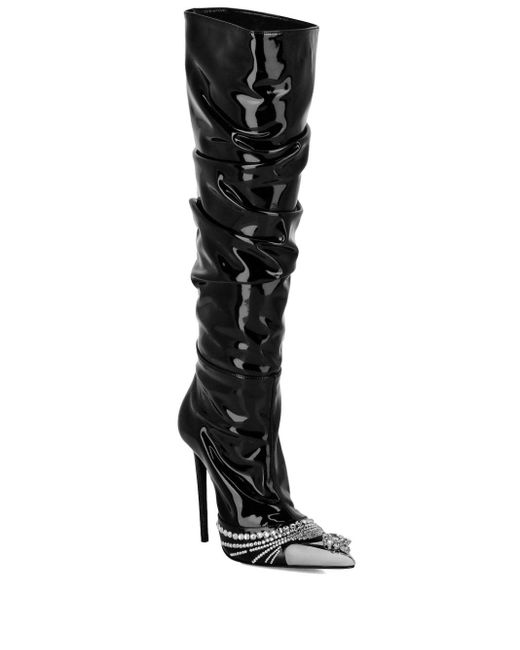 Philipp Plein Black Crystal-embellished Patent Leather Boots