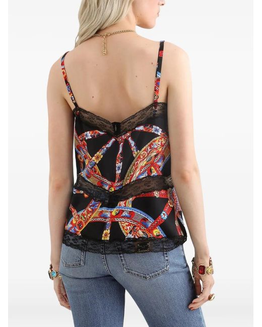 Dolce & Gabbana Red Carretto-Print Silk Satin Top