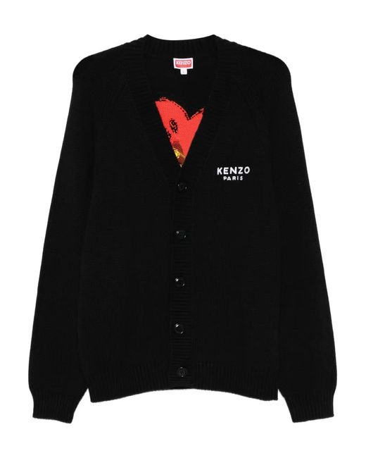 KENZO Black Boke-Flower Button-Up Cardigan for men