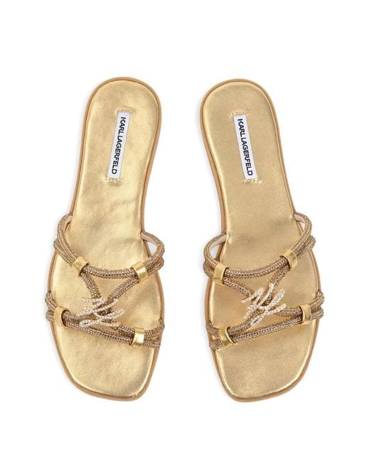Karl Lagerfeld Metallic Crystal-Embellished Logo-Plaque Sandals