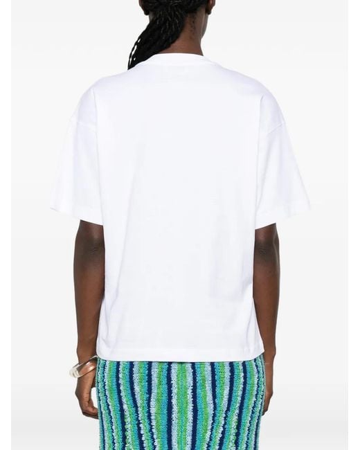 Moschino White Short-Sleeved Top With Graphic Goose And Round Neckline