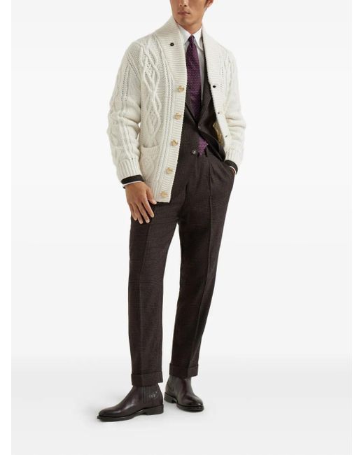 Brunello Cucinelli Black Pleated Wool-Cashmere Blend Trousers for men