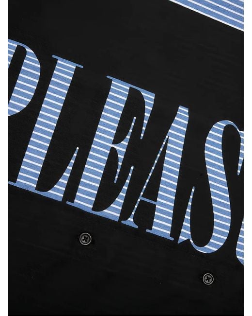 Pleasures Blue Logo-Print Striped Shirt for men