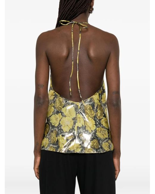 Valentino Garavani Metallic Floral-Print Cowl-Neck Blouse