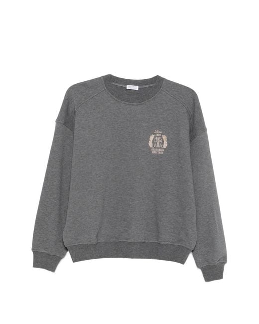 Brunello Cucinelli Gray Logo-Embroidered Raglan-Sleeve Sweater
