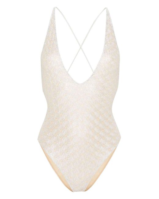 Missoni White Knitted-overlay Lurex Swimsuit