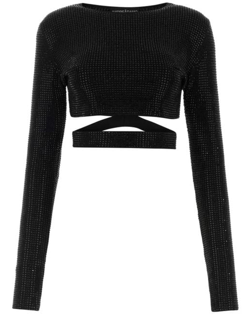 ANDREADAMO Black Embellished Cut-Out Crop Top