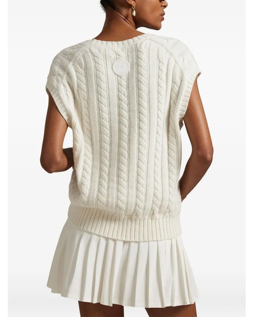 Polo Ralph Lauren White Cable-Knit V-Neck Sleeveless Vest