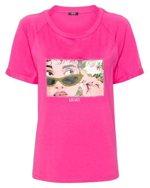 Liu Jo Pink T-Shirt mit Strass-Print