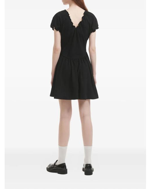 B+ AB Black Frill-Neck Self-Tie Mini Dress
