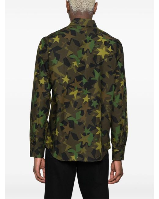 Versace Green Camouflage-pattern Cotton Shirt for men