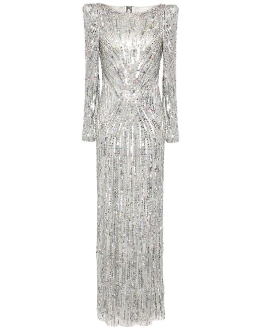 Jenny Packham Gray Avalon Sequin-Embellished Dress