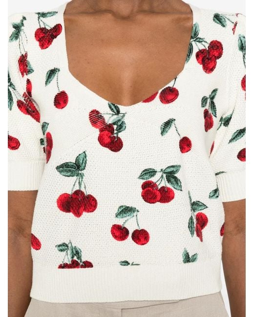Twinset White Cherry-Print Short-Sleeve Sweater