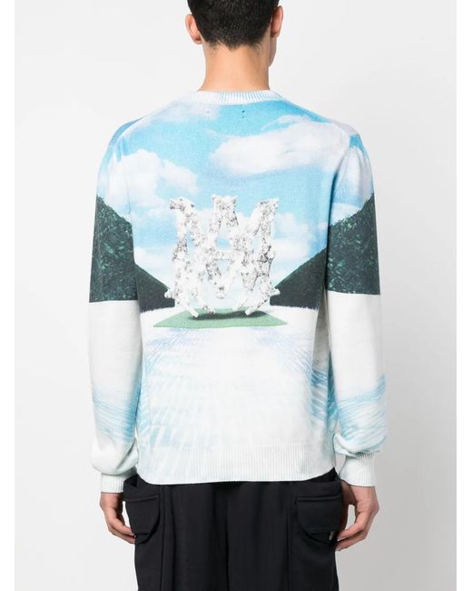 Amiri Blue Intarsia-Pattern Cotton Blend Jumper for men