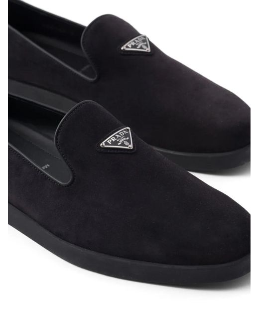 Prada Black Suede Triangle Slippers for men