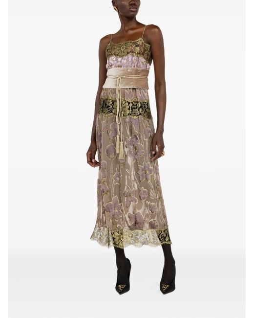 Roberto Cavalli Natural Floral-Pattern Lace Dress