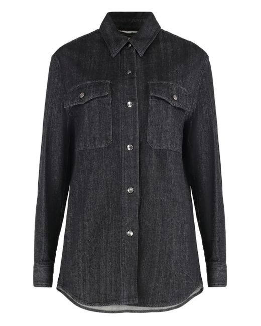 Moorer Black Double-Pocket Denim Shirt