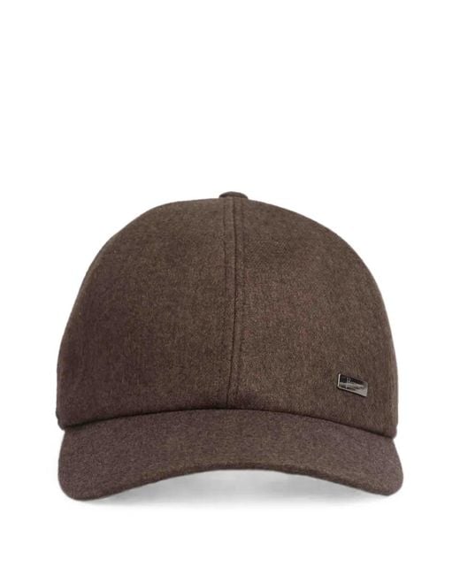 Herno Brown Logo-Plaque Flannel Cap for men