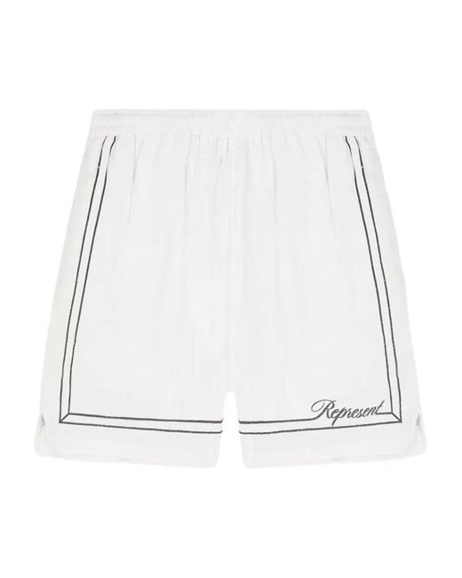 Represent White Border-Embroidered Shorts for men