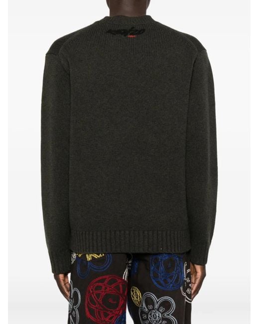 KENZO Red Flower-Embellishment Crew-Neck Sweater for men
