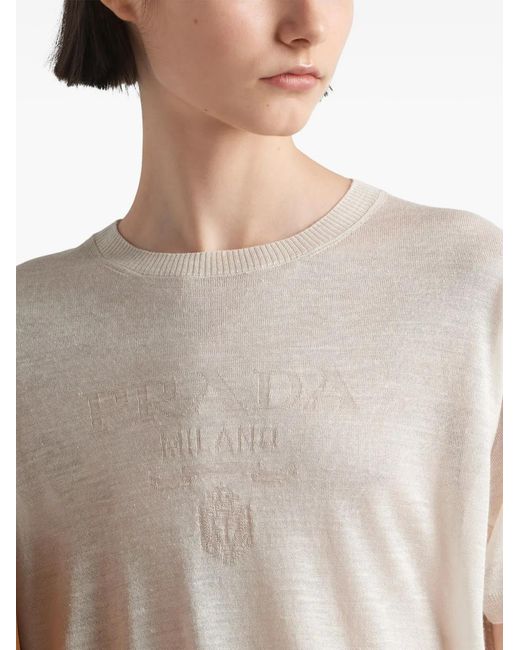 Prada White Logo-Jacquard Silk Jumper