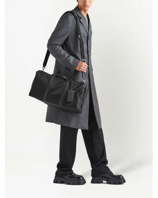 Prada Black Triangle Logo-Patch Duffel Bag for men