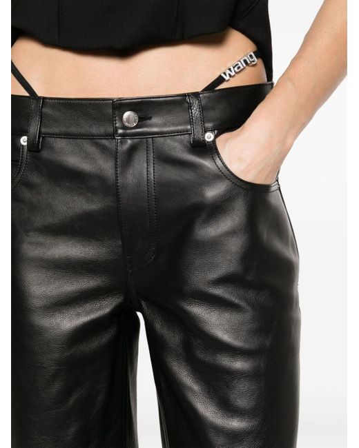 Alexander Wang Black Logo-embellished Leather Trousers