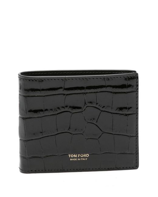 Tom Ford Black Croc-Effect Glossy Wallet for men