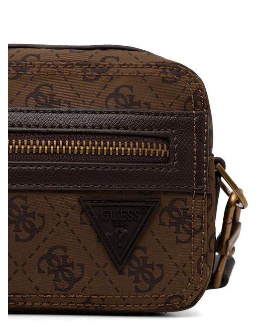 Guess Brown Monogram-Print Messenger Bag for men