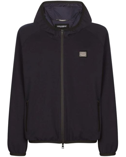 Dolce & Gabbana Blue Logo-Plaque Hooded Jacket for men