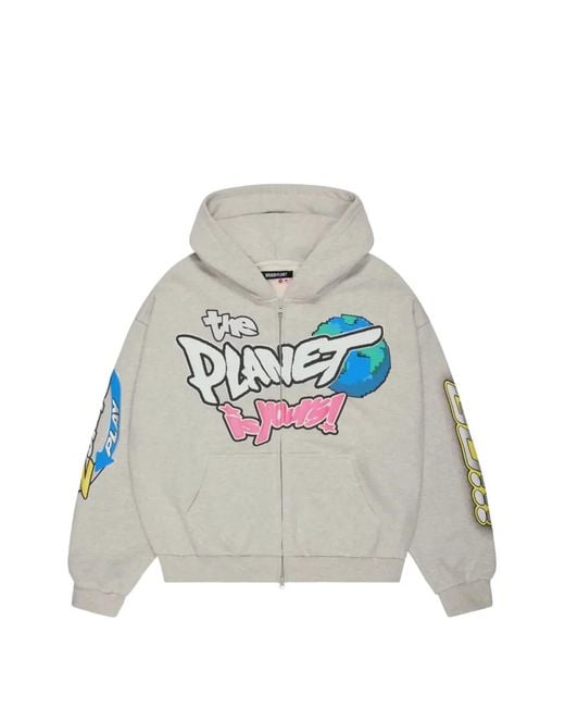 BROKEN PLANET White The Planet Is Yours Zip-Up Hoodie