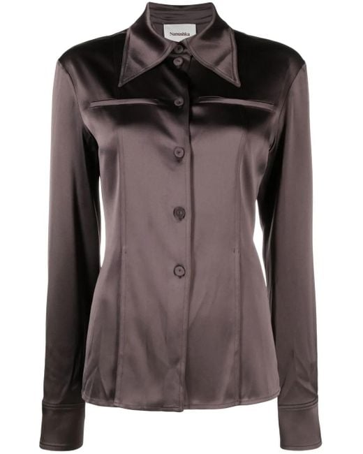 Nanushka Brown Oversized-Collar Fitted Shirt
