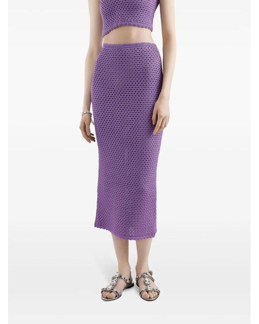 Dolce & Gabbana Purple Crochet-Knit Midi Skirt